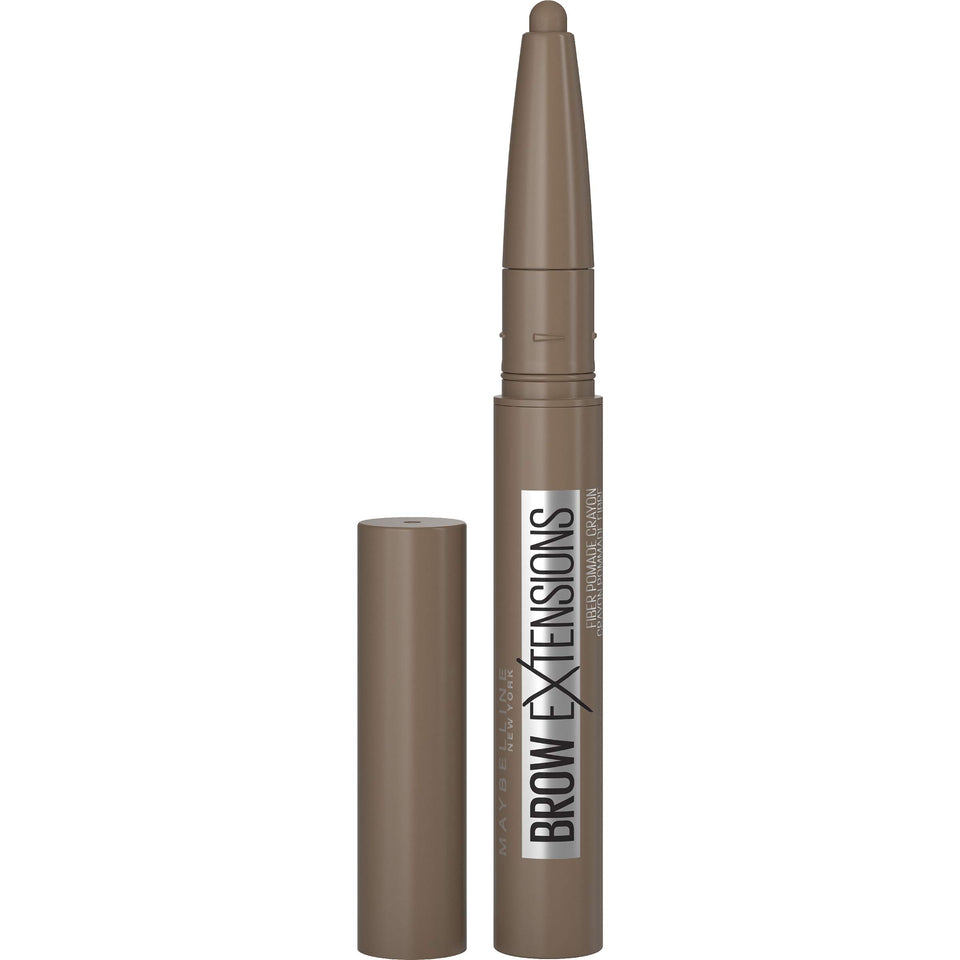 Maybelline Brow Extensions Fiber Pomade Crayon Soft Brown application shows even coverage