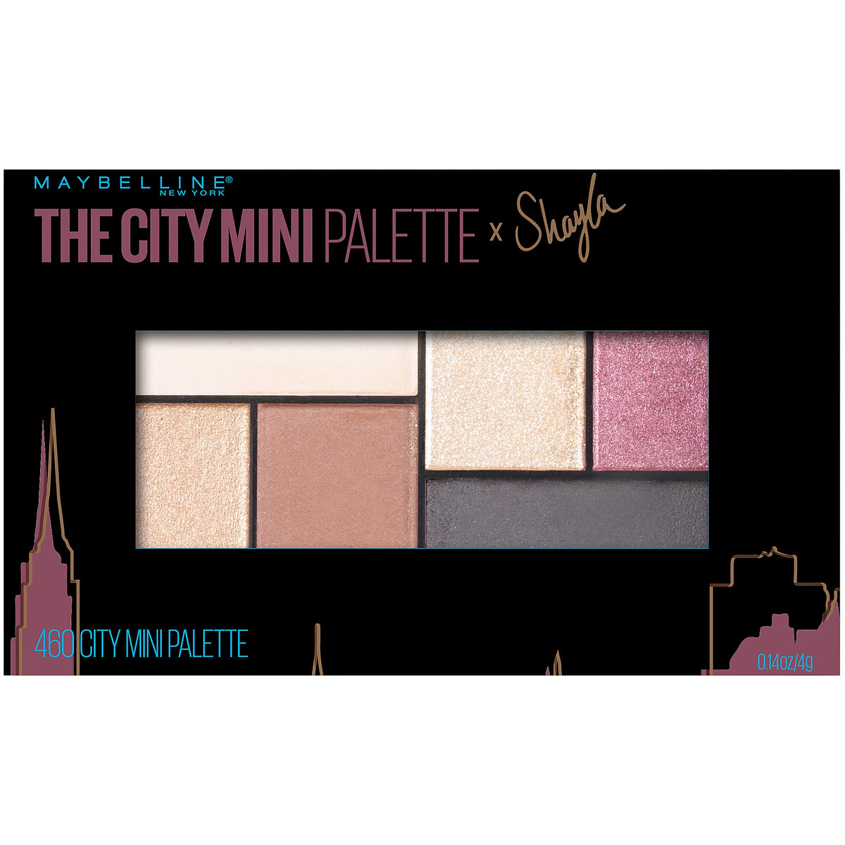 Maybelline City Mini Eyeshadow Palette Shayla compact case for on-the-go touch-ups with matte and shimmer options