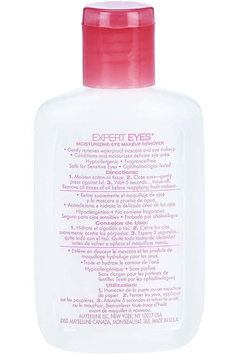 Maybelline Expert Eyes makeup remover application on eye demonstrating easy removal