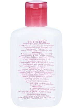 Maybelline Expert Eyes makeup remover application on eye demonstrating easy removal