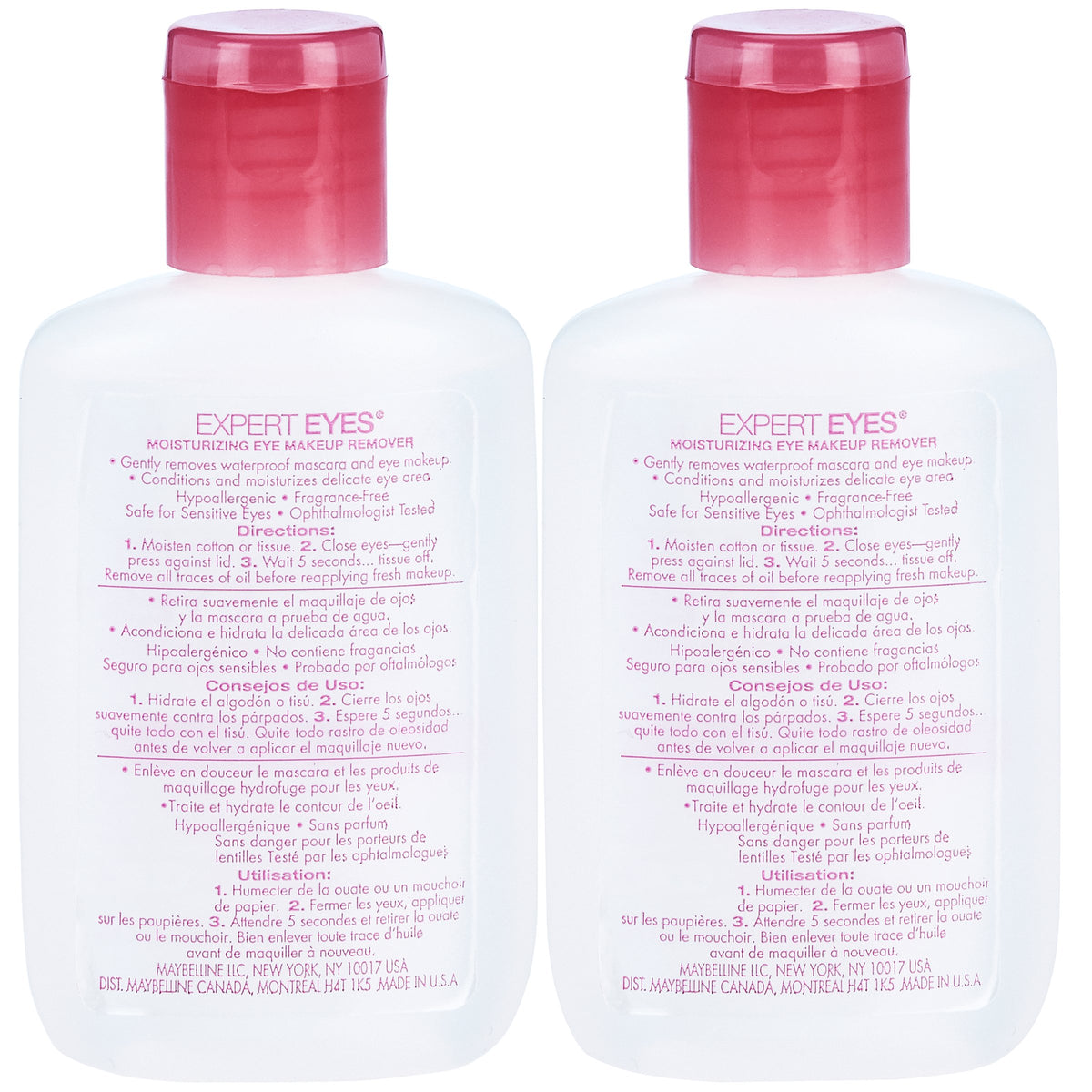 Maybelline Expert Eyes makeup remover close-up showing fragrance-free moisturizing formula