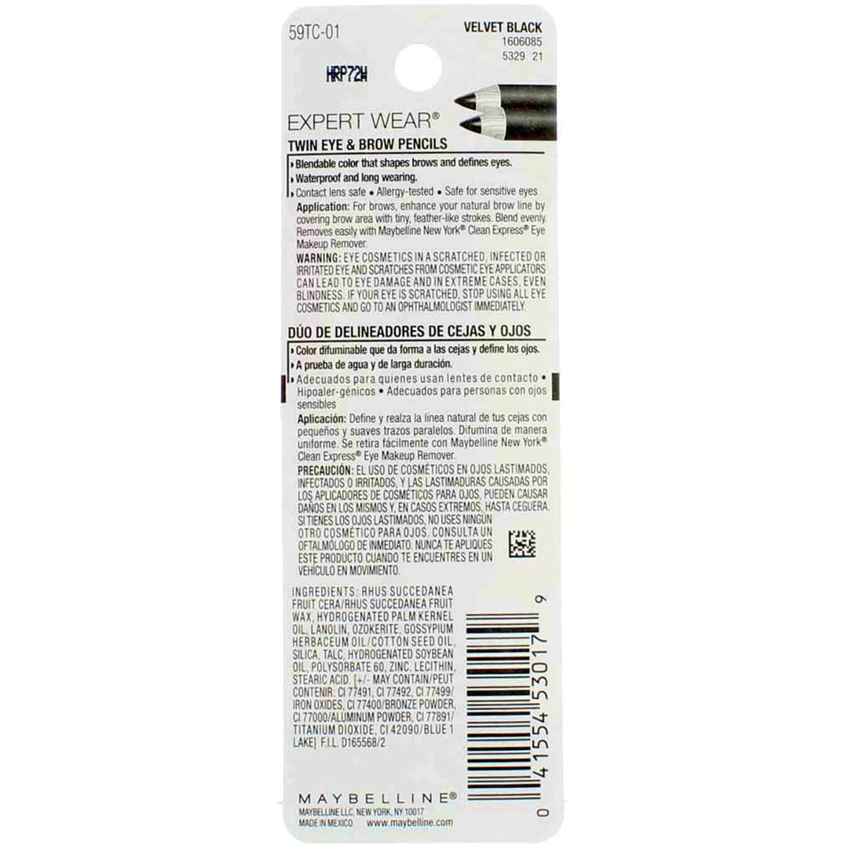 Maybelline Expert Wear Twin Brow and Eye Pencil Velvet Black for waterproof, long-lasting definition.