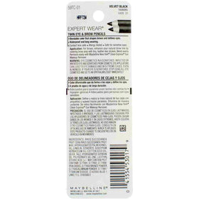Maybelline Expert Wear Twin Brow and Eye Pencil Velvet Black for waterproof, long-lasting definition.