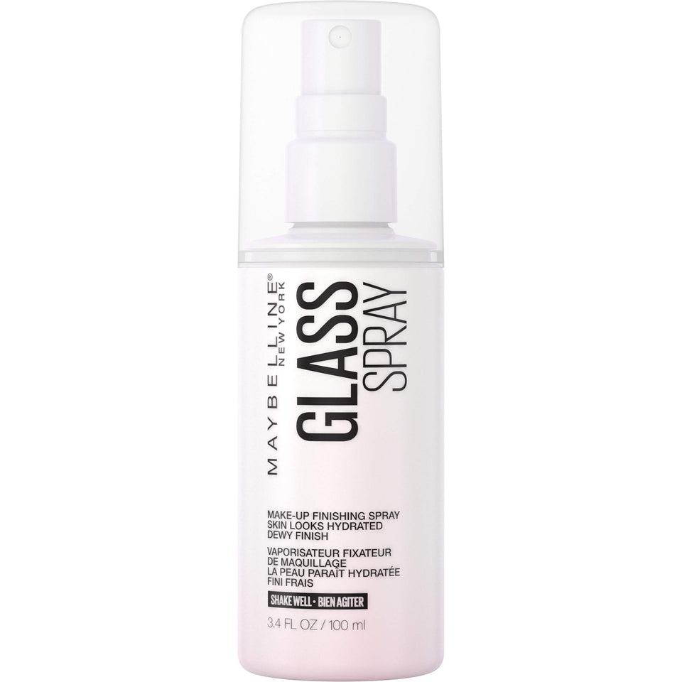 Maybelline GlassSkin spray bottle provides a hydrating dewy finish for all-day glow.