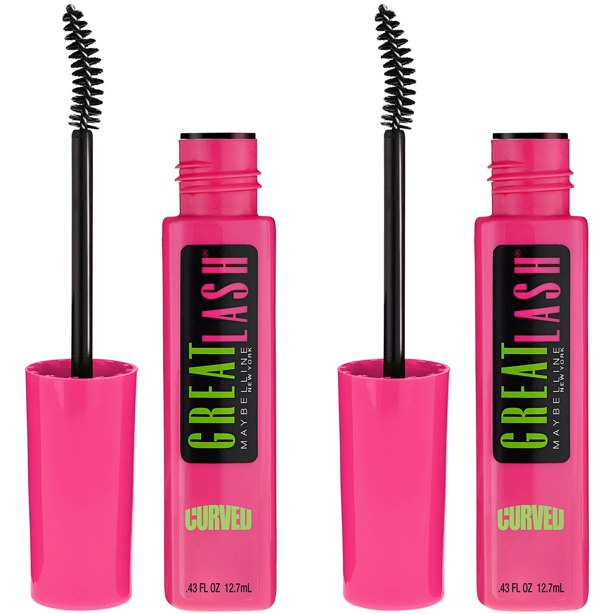 Maybelline Great Lash Curved Brush Mascara bottle ready for curl and lift