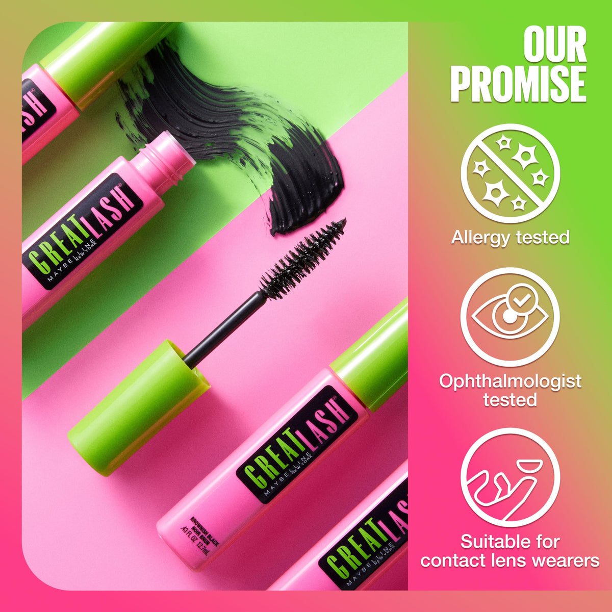 Maybelline Great Lash Curved Brush Mascara packaging highlights classic American beauty appeal