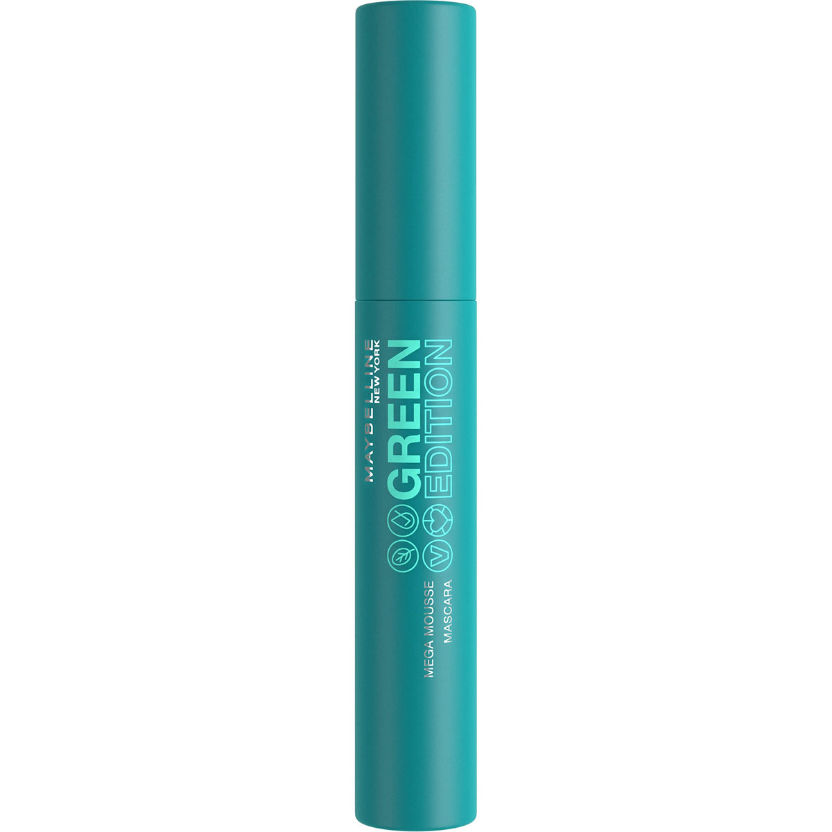 Maybelline Green Edition Mega Mousse mascara brush wand for lightweight, buildable volume.