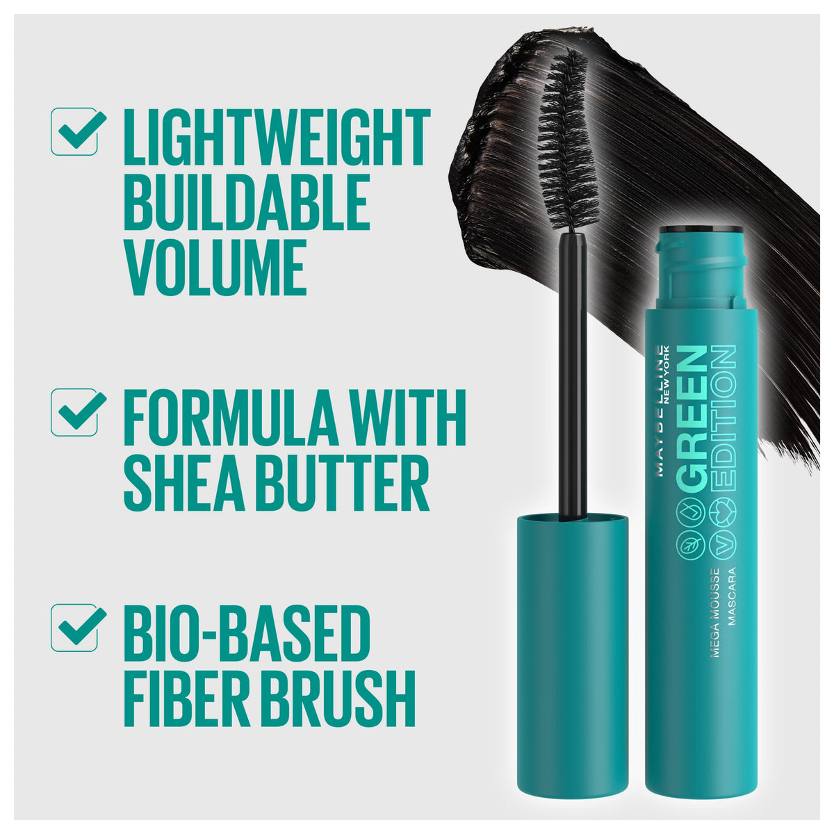 Maybelline Green Edition Mega Mousse packaging recycled materials highlight sustainable approach.