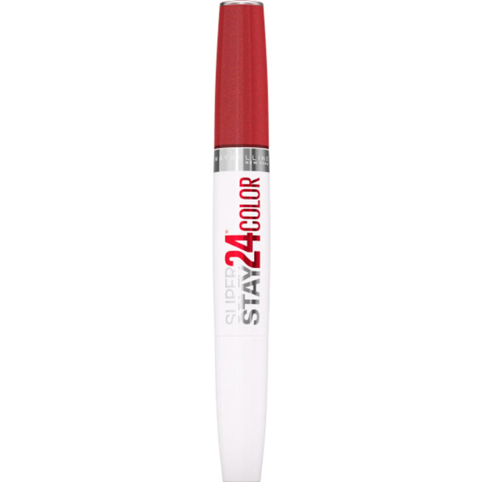 Maybelline Super Stay 24 Brooklyn Sunset swatches show vivid color with long-lasting wear.