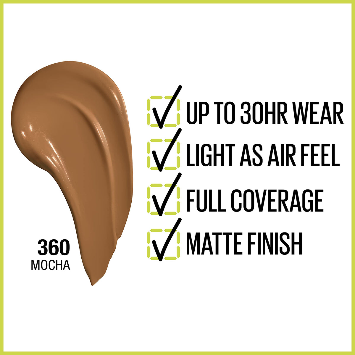 Mocha shade foundation swatches showing true color and coverage