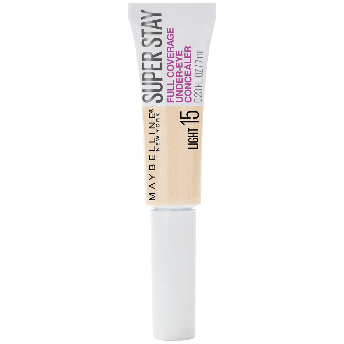 Maybelline Super Stay under-eye concealer Light 15 with paddle applicator for smooth, precise application.