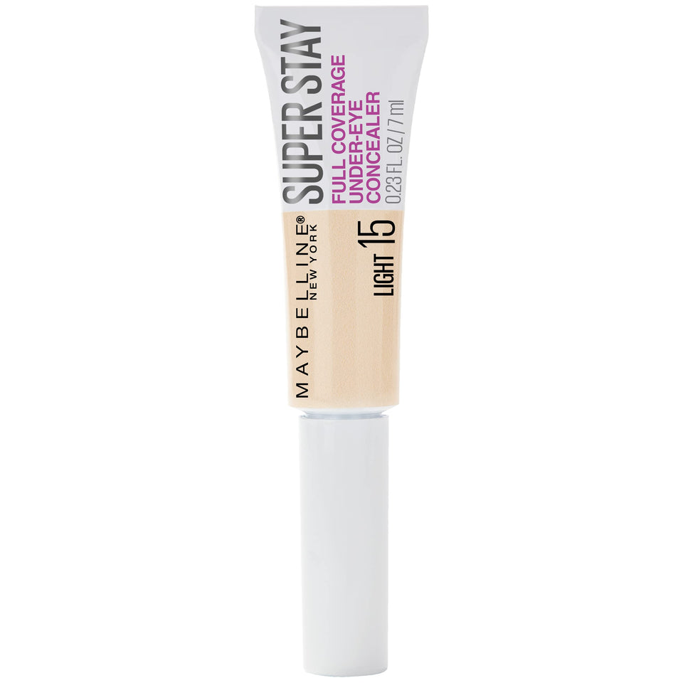 Maybelline Super Stay under-eye concealer Light 15 with paddle applicator for smooth, precise application.