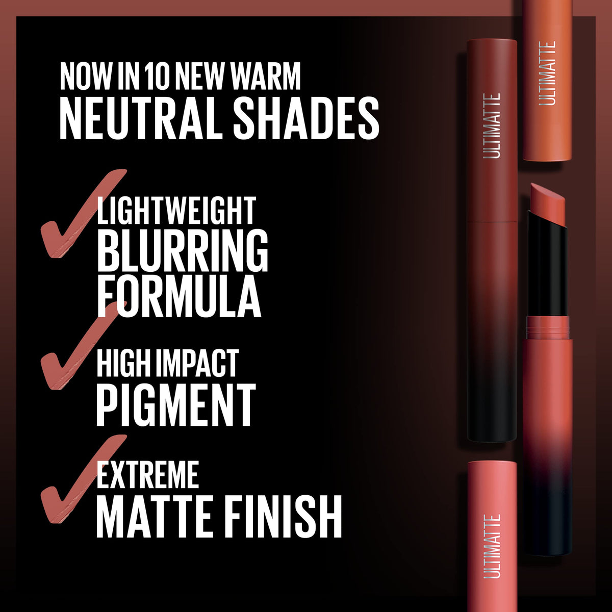 Maybelline Ultimatte More Auburn lipstick offering rich auburn tone and comfortable matte