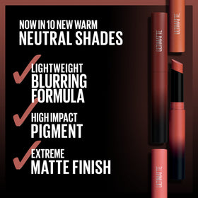 Maybelline Ultimatte More Auburn lipstick offering rich auburn tone and comfortable matte