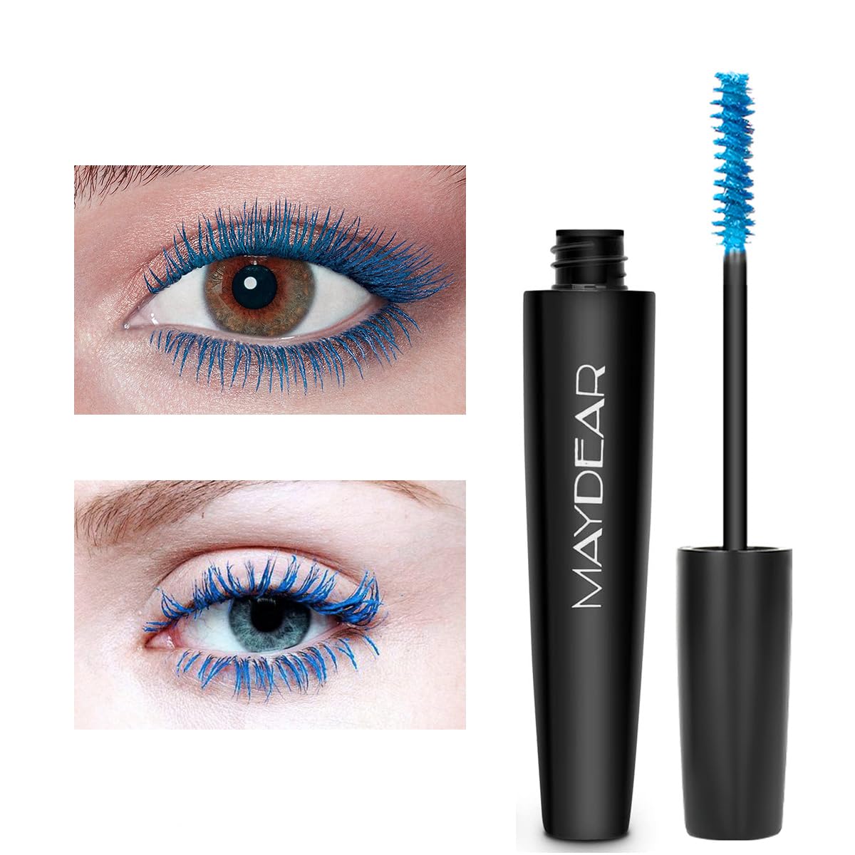 Maydear green mascara offers dramatic color payoff and reliable all-day smudge resistance.