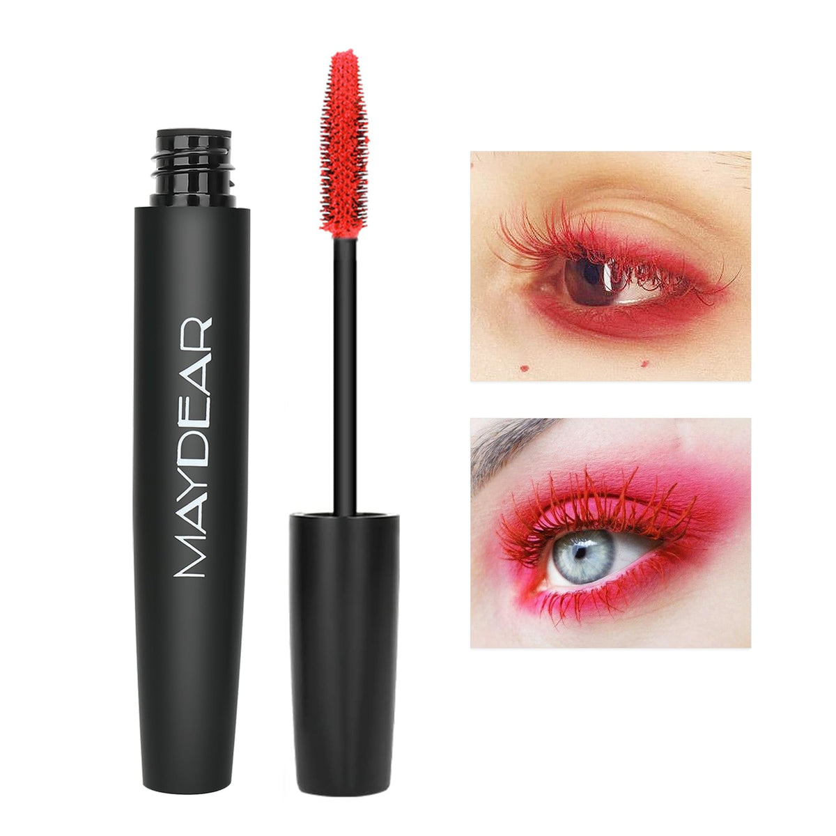 Maydear pink mascara delivers playful color with smooth application and smudge-free wear.