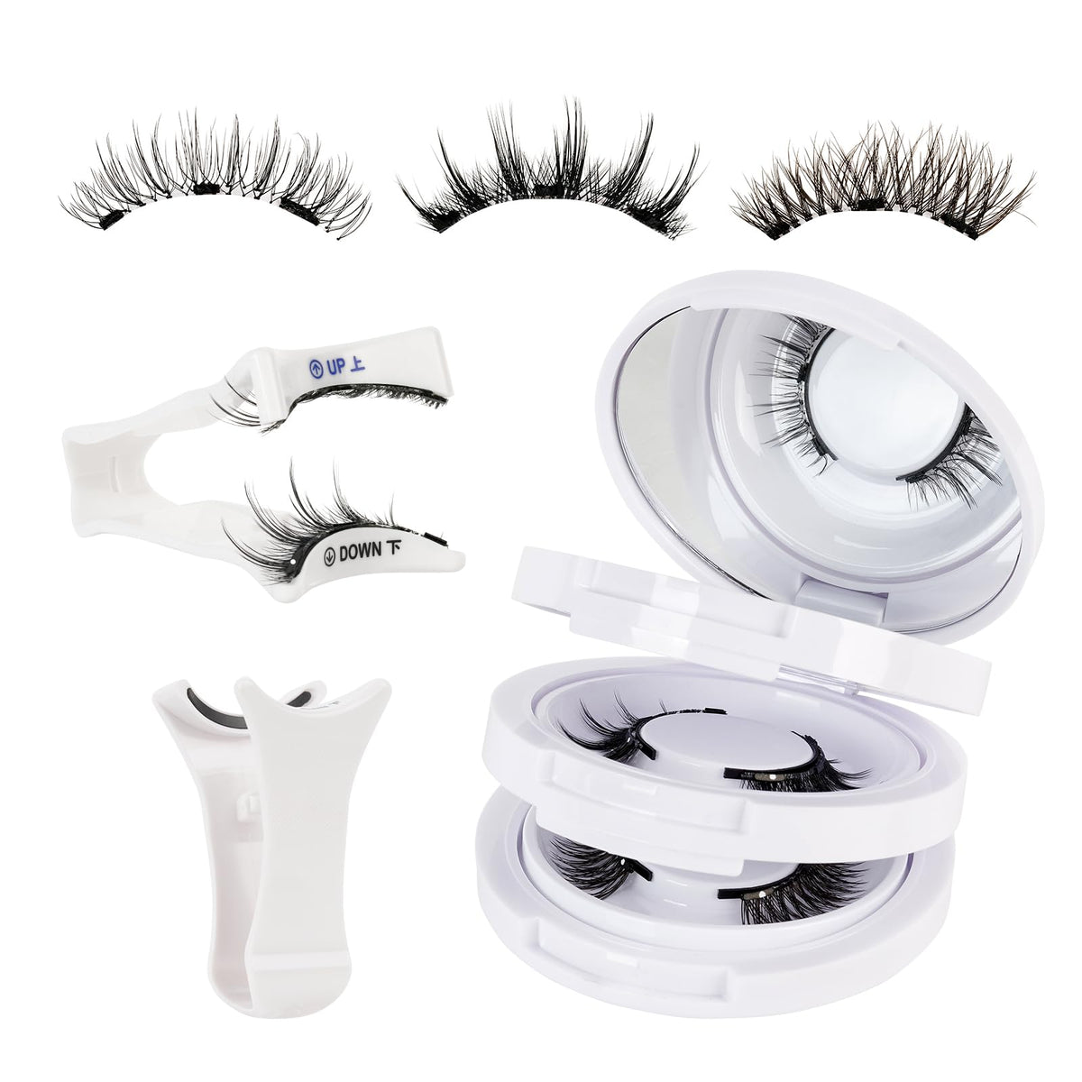 Mayhug magnetic eyelashes kit box with mirror for easy on-the-go styling.