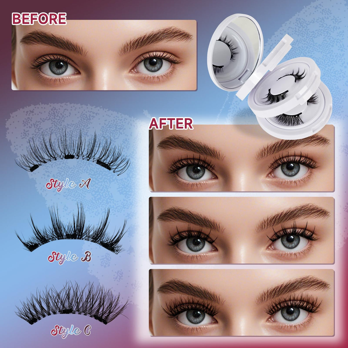 Mayhug three-pair magnetic lashes offer natural-looking volume.