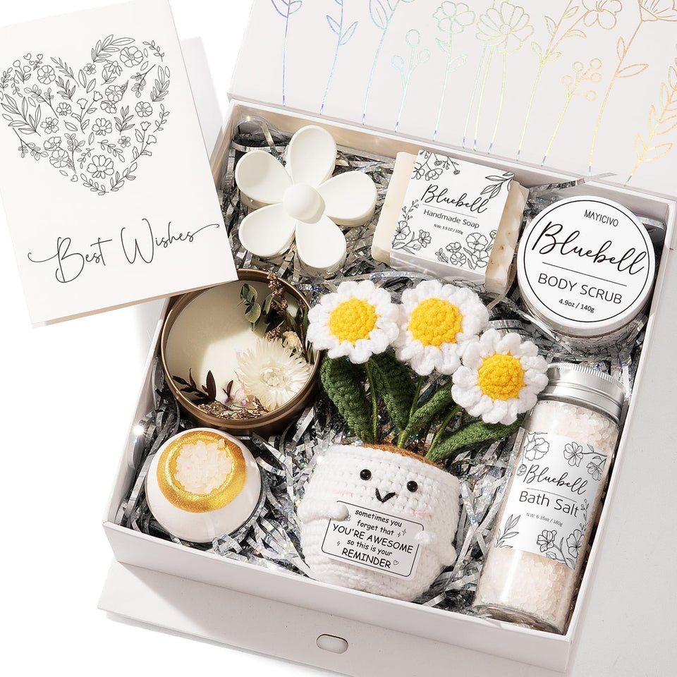 Mayicivo crochet daisy adds cheerful charm to the spa gift set for gifting.