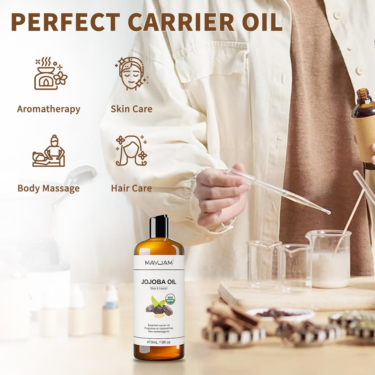 MAYJAM Jojoba Oil for massage and body care feels smooth.