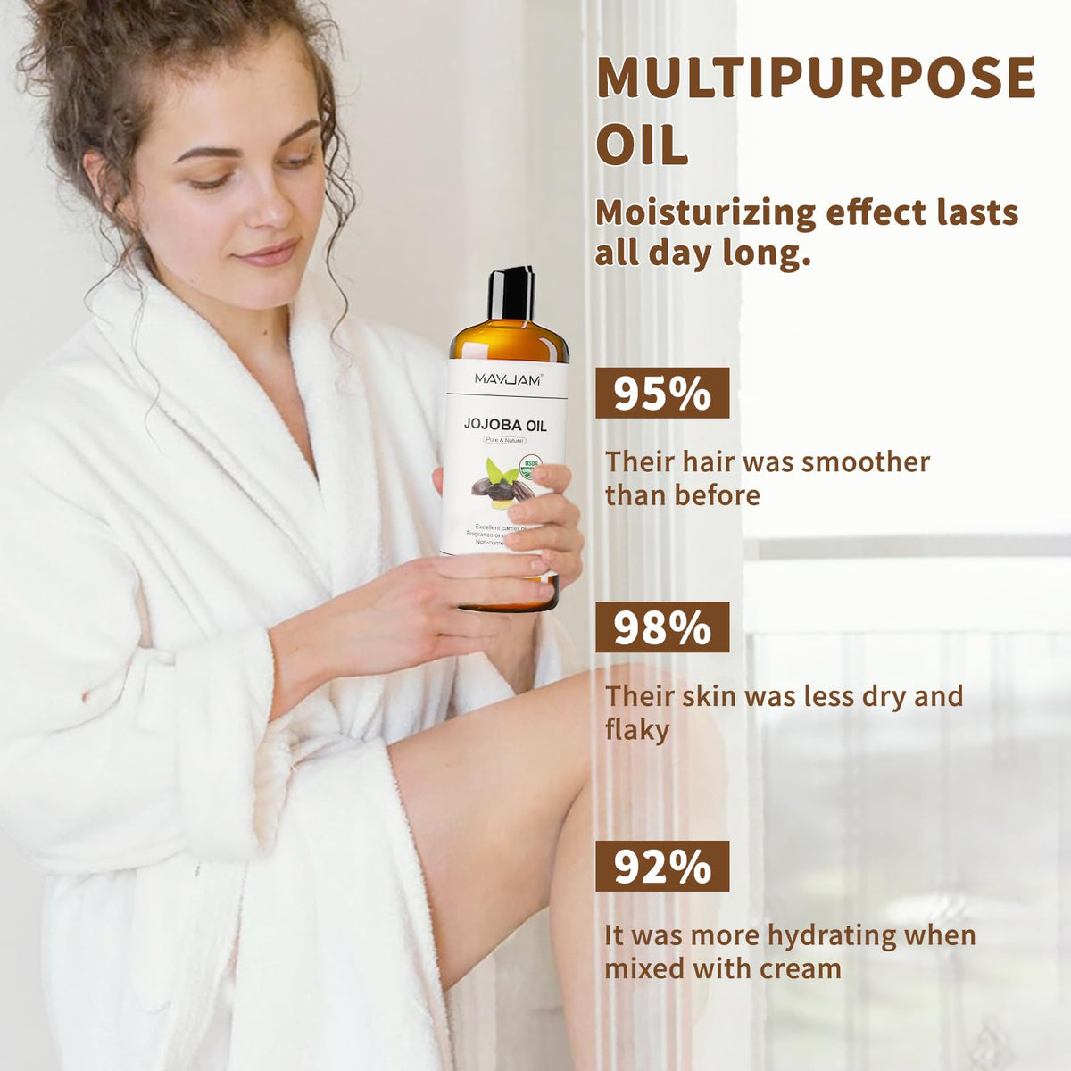 MAYJAM Jojoba Oil pour bottle demonstrates easy daily dispensing.