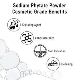 MAYKER Sodium Phytate Powder with a bottle scene improves formulation stability and clarity.