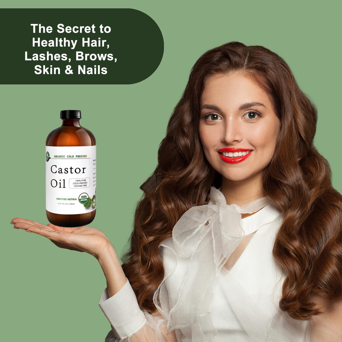 MAYLINK Castor Oil label shows 100% pure, non-GMO and fragrance-free.