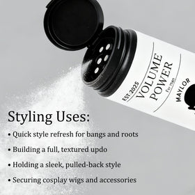 MAYLOR hands applying powder to roots for natural volume.