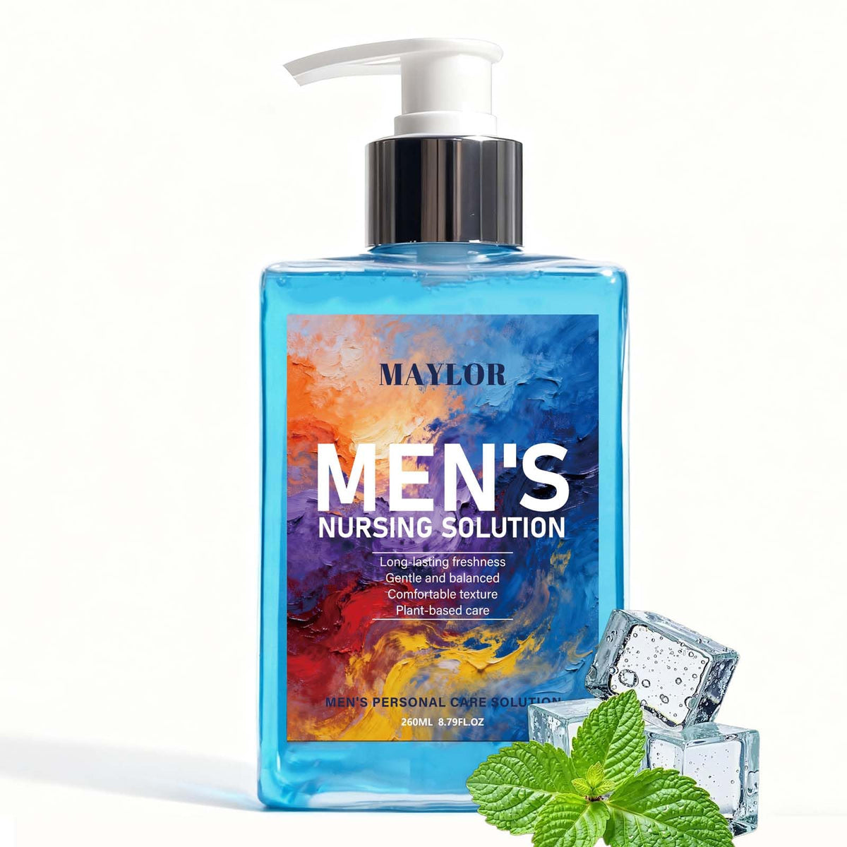 MAYLOR men's intimate wash bottle shows balanced cleansing for sensitive skin.
