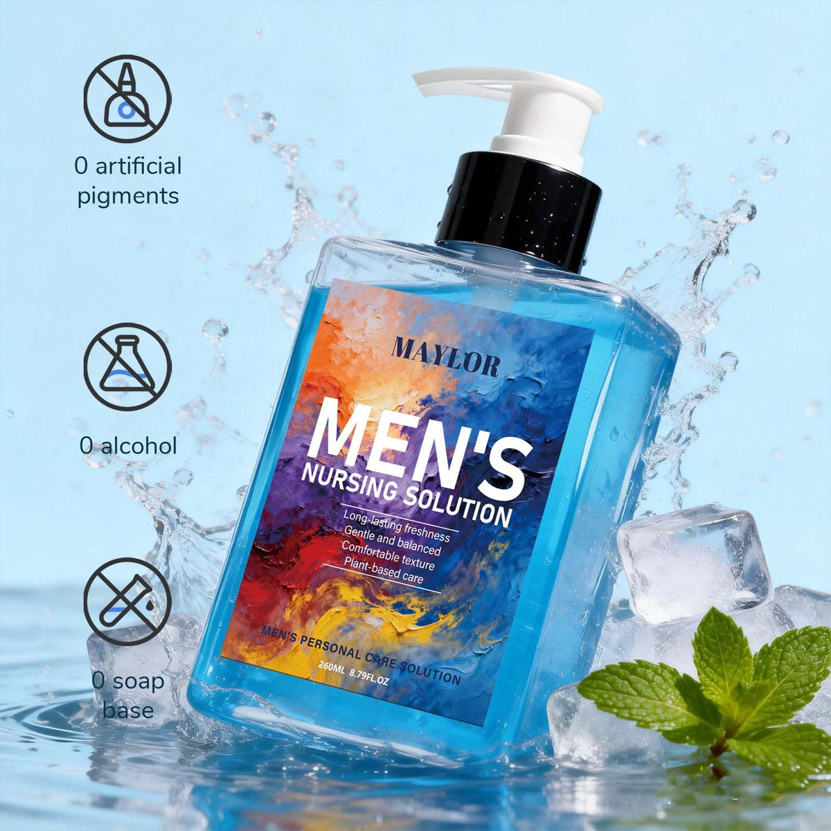 MAYLOR ingredients panel emphasizes plant-based formula for skin comfort.