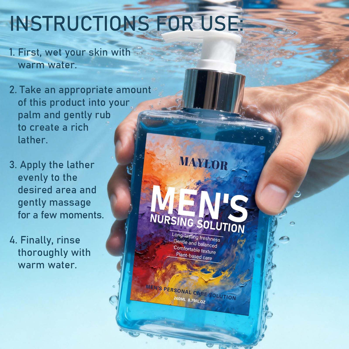 MAYLOR refreshing-scent bottle captures long-lasting fragrance after shower.