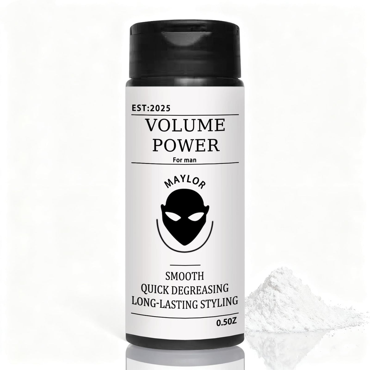 MAYLOR Men's textured powder bottle for instant lift and matte finish.