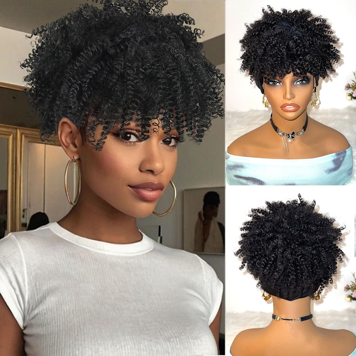 Mayouda Afro kinky headband wig with bangs offers quick daily styling.