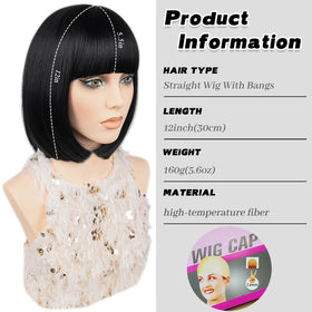 MAYSA Black Bob Wig close-up shows natural-looking synthetic fibers and soft texture.