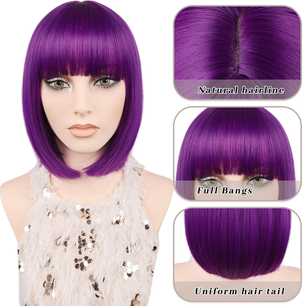 MAYSA Purple Bob Wig adjustable strap close-up for secure fit