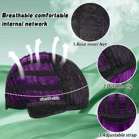 MAYSA Purple Bob Wig bangs detail demonstrates versatile styling options