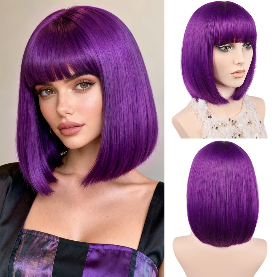 MAYSA Purple Bob Wig front view shows silky texture for daily wear