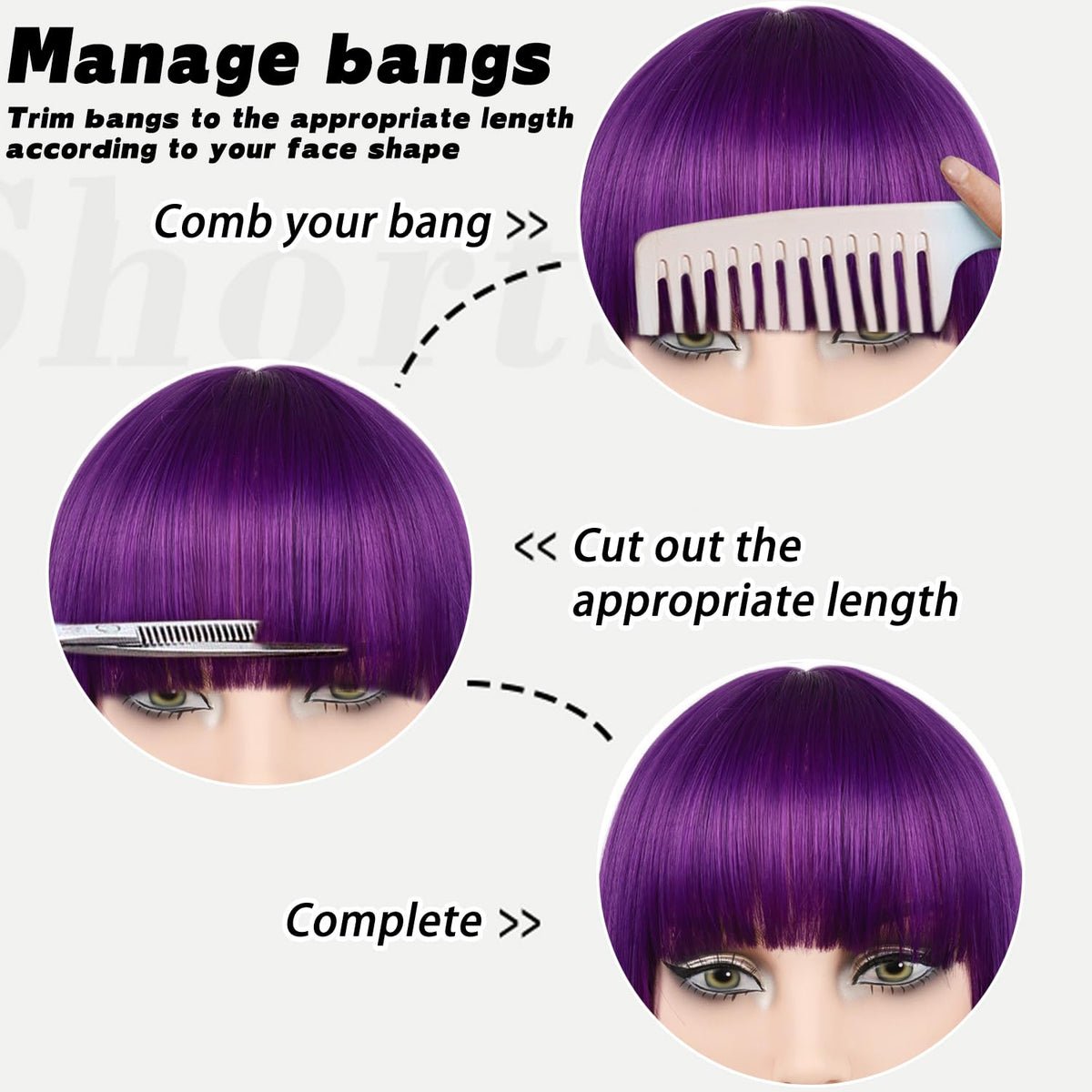 MAYSA Purple Bob Wig in-pack cap view for easy wear