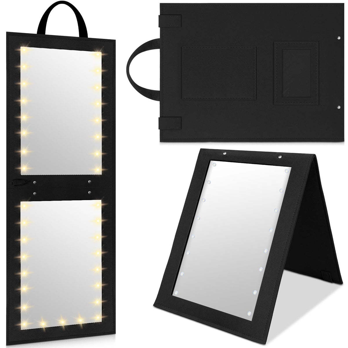 Maysing foldable travel mirror with bright LED lighting for full view.