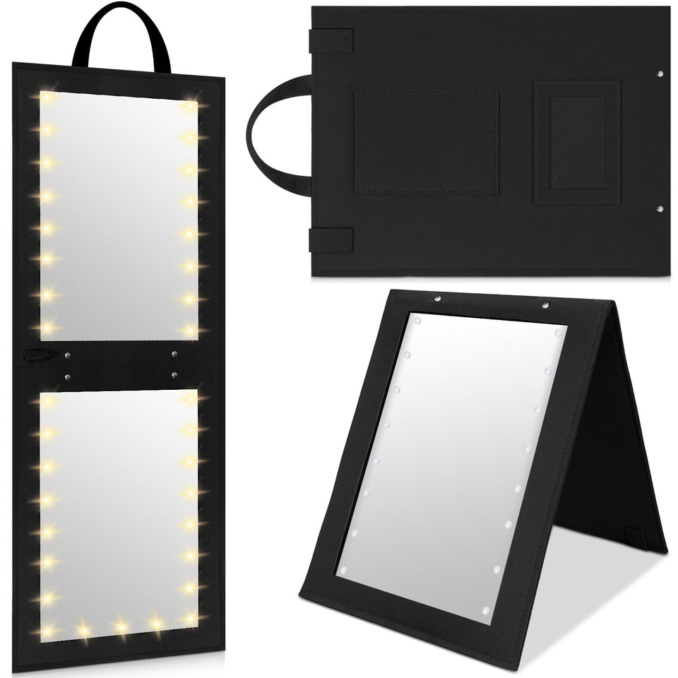 Maysing foldable travel mirror with bright LED lighting for full view.