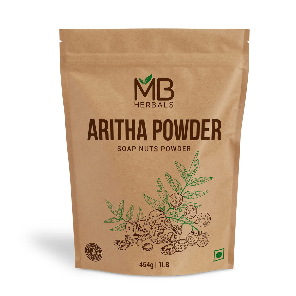 MB Herbals Aritha Powder bottle for natural hair care and cleansing