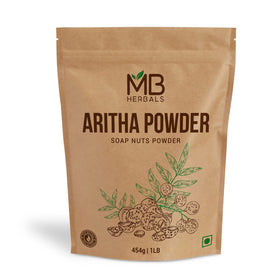 MB Herbals Aritha Powder bottle for natural hair care and cleansing