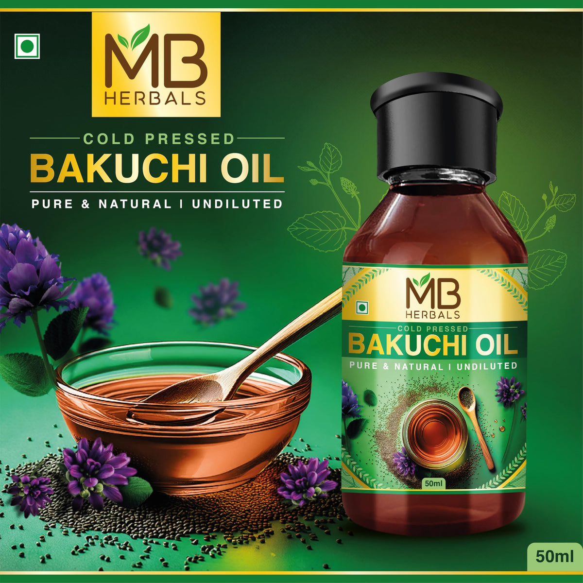 MB Herbals Bakuchi oil with dropper cap ideal for precise, convenient application.