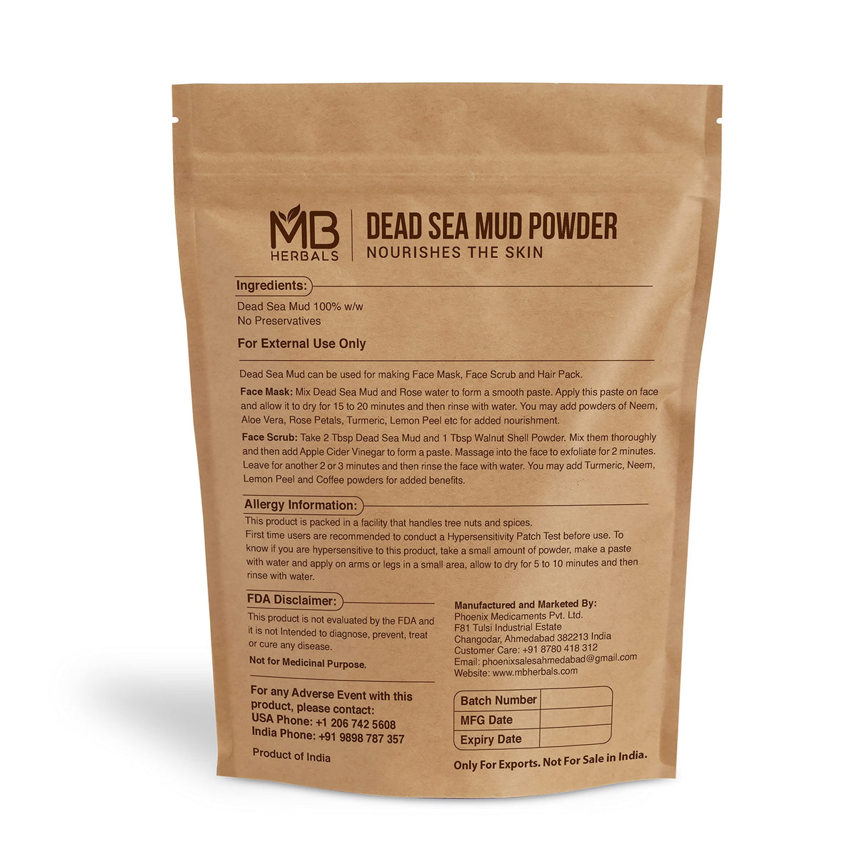 MB Herbals Dead Sea Mud face paste enriches skin during a mask session.