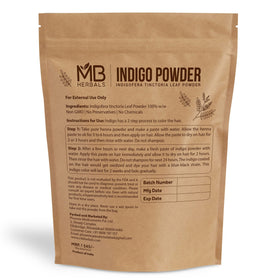 MB Herbals Indigo Powder during application shows blue-black shade potential