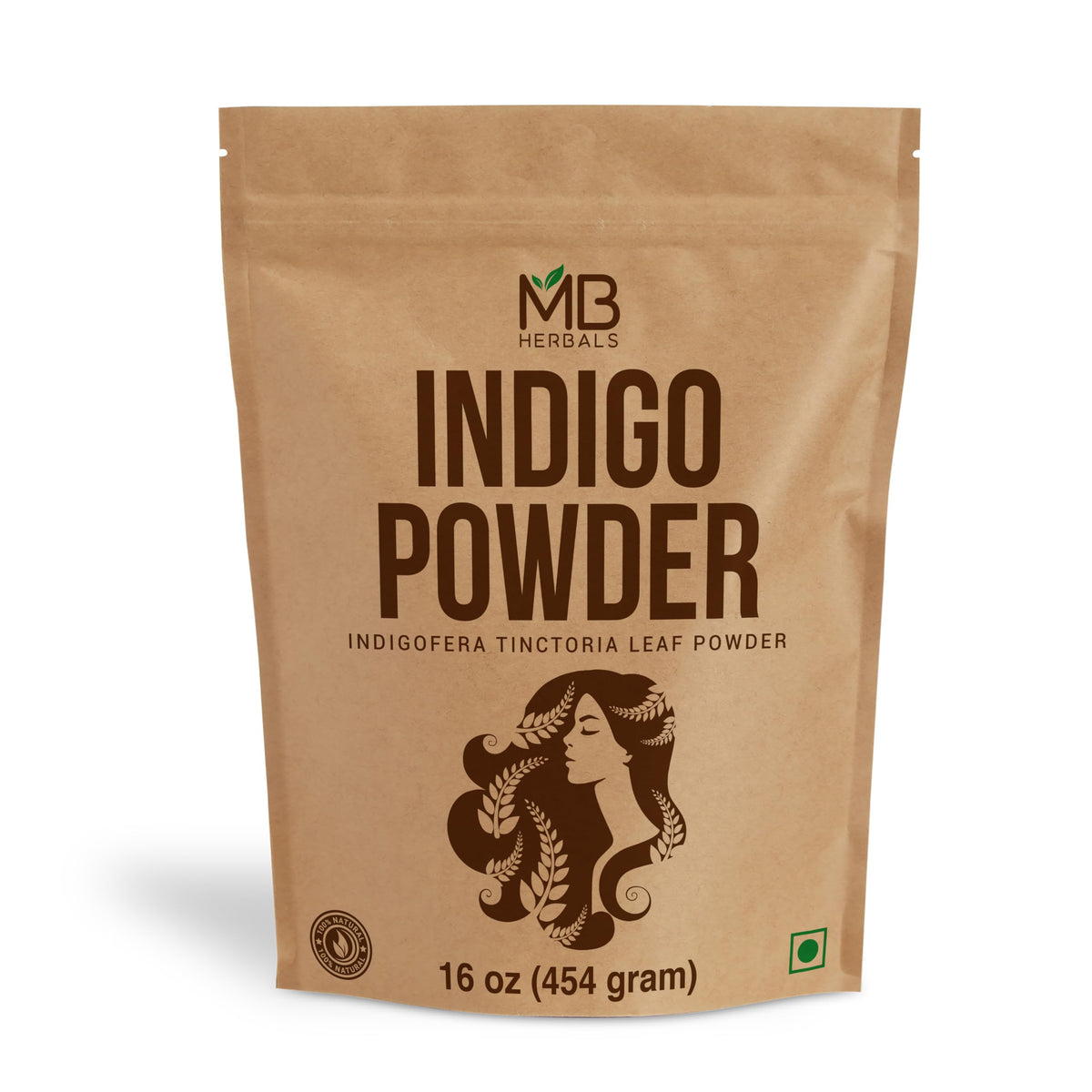 MB Herbals Indigo Powder packaging highlights purity and origin