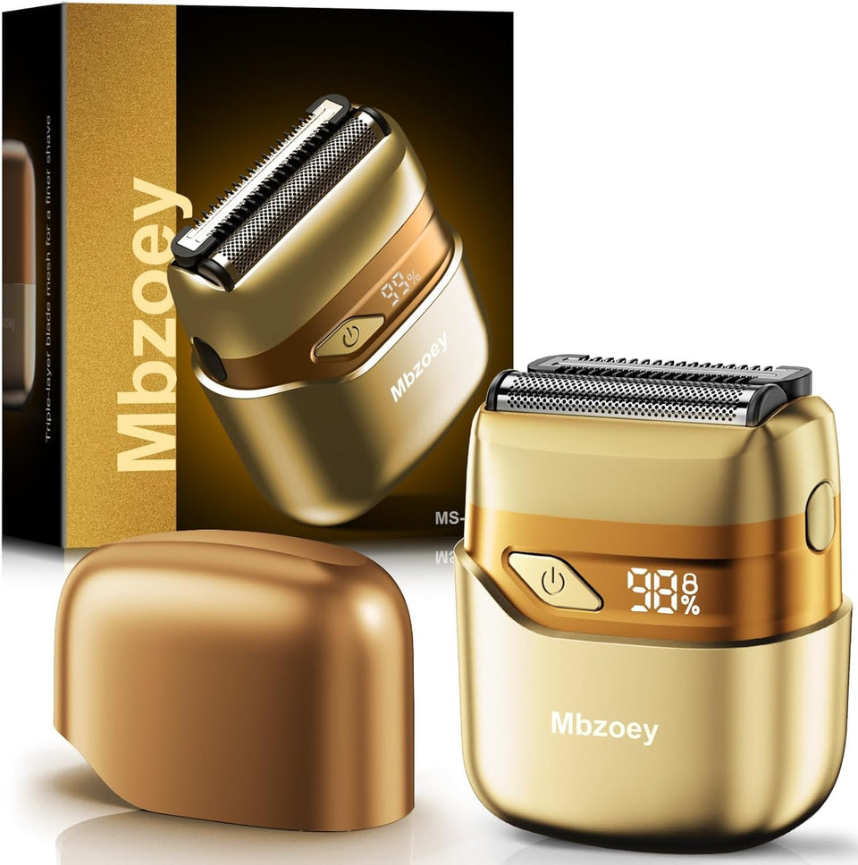 Mbzoey electric foil shaver light gold—waterproof, travel-ready for wet and dry grooming
