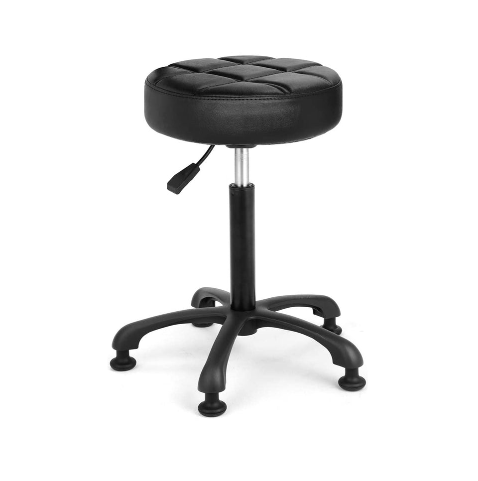 McDooFly height adjustable stool front view with bell glides for floor-safe stability.