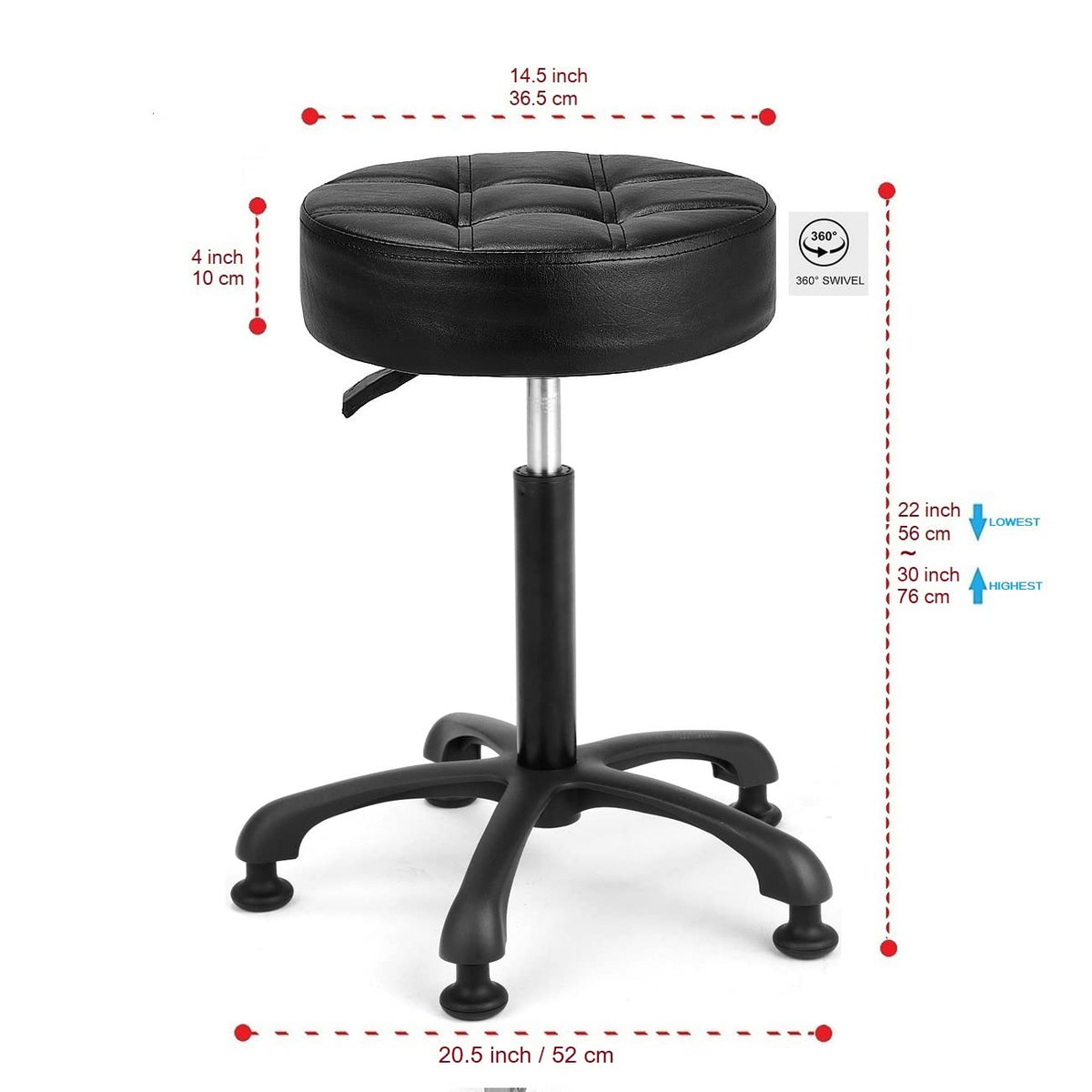 McDooFly height adjustable stool side view shows swivel seat for multitasking.