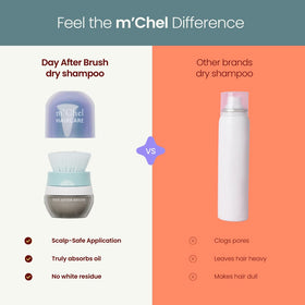 m'chel Day After Brush Dry Shampoo compact design enables travel-ready hair refreshment